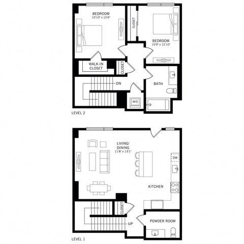 Floor plan for 2 beds, 2 baths, 1194 sqft